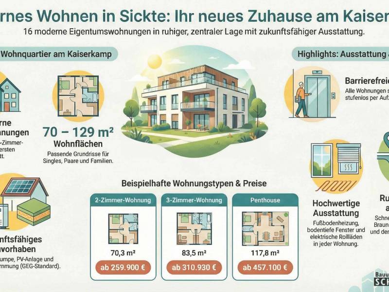 INFORMATIONS-TAG & GRUNDSTÜCKSBESICHTIGUNG für Neubau-Eigentumswohnungen | WF-Sickte Kaiserkamp 19 | Sonntag, 22.03.2026 von 14-16.00 Uhr | Garten & Terrasse - moderne Erdgeschosswohnung Kaiserkamp in Sickte | Willkommen zu Hause!